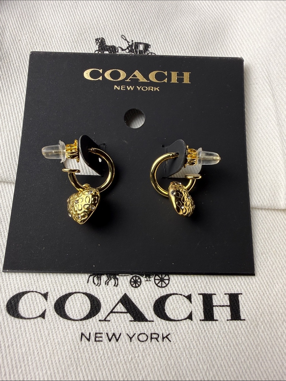 COACH Gold Heart Charm Hoop Earrings - Gold Tone
